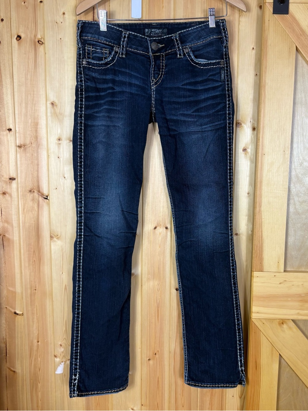 Silver Jeans McKenzie 30X34 Embroidered Pocket Flaps Cowgirl Western Dark Wash